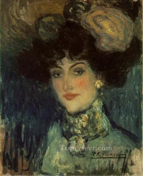 Mujer con sombrero de plumas 1901 Pablo Picasso Pinturas al óleo